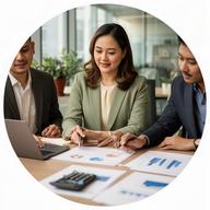Feiyan Ayong examining financial reports with founders in Singapore