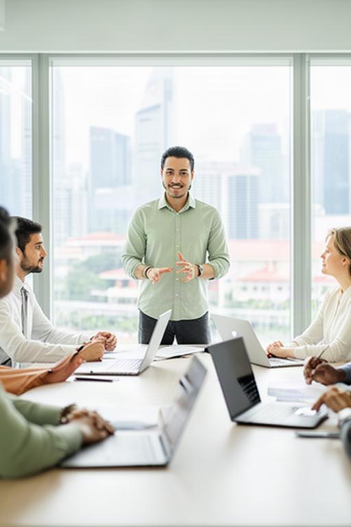 Business team discussing market expansion in a modern Singapore office