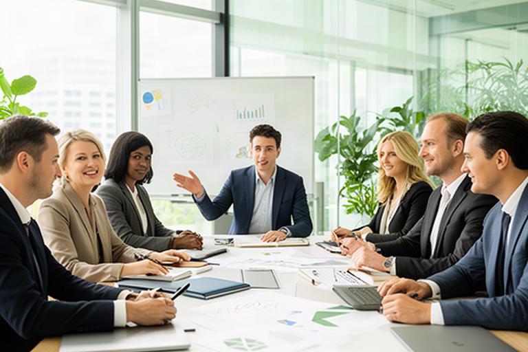 Professional advisers reviewing a growth plan around a meeting table in a bright Singapore office